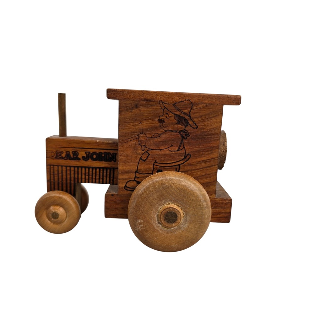 Vintage 1977 Toystalgia Dear John Wooden Tractor Coin Bank Handcrafted Decor